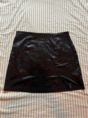 Black Satin Jacquard Mini Skirt